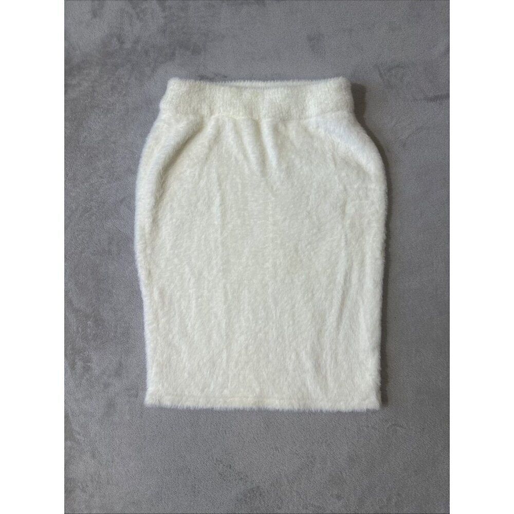 Amanda Uprichard Fuzzy Mini Skirt XS Ivory Soft Plush Pull On Holiday